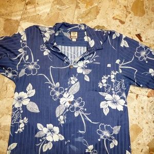 tommy bahama silk blue white aloha shirt large